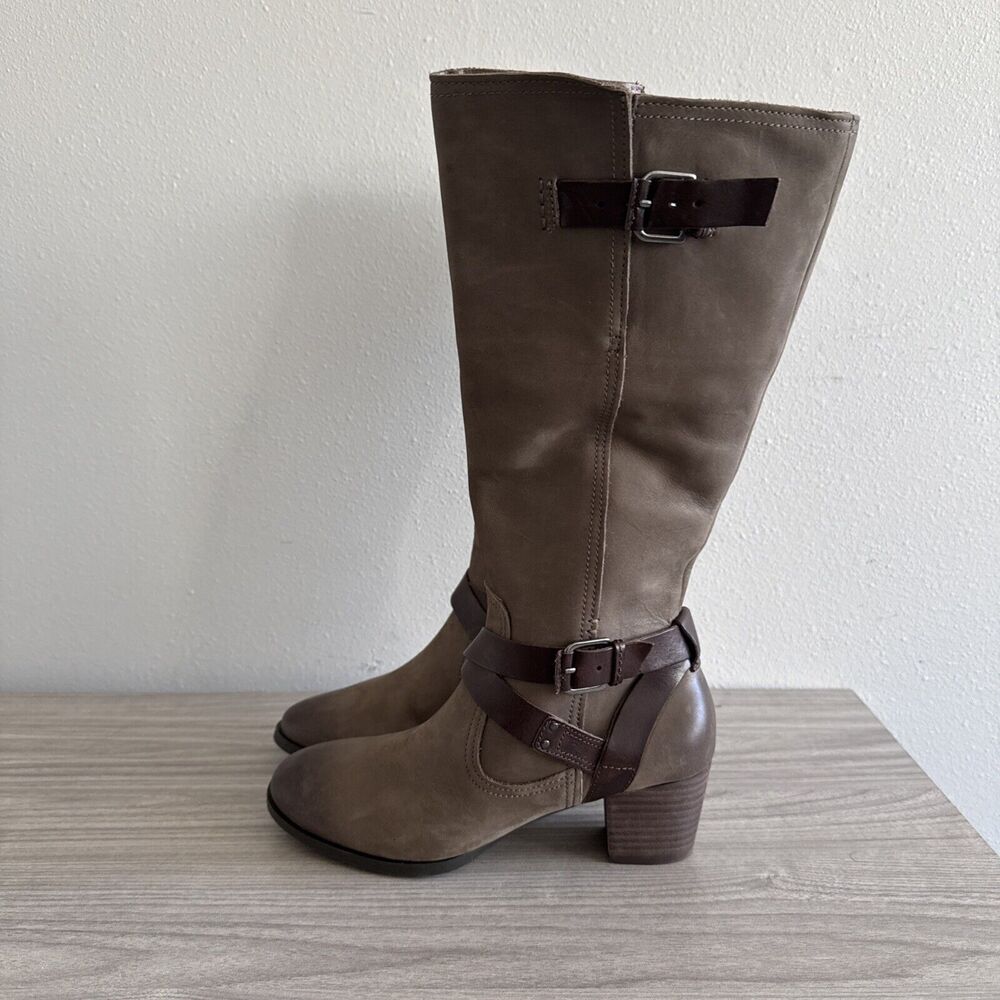 Cobb Hill CBG02ST Brown Wedge High Boots Women’s Size 6.5 Full Zip Leather Strap